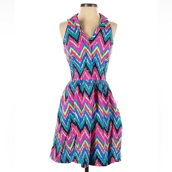 Lilly Pulitzer Dresses & Skirts - Lilly Pulitzer Sherlyn Hearts A Flutter Multicolored Chevron Collared Dress 6